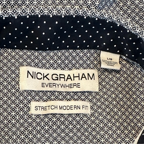 Nick Graham L Everywhere Dress Casual Shirt Button Up Contrasting Cuffs Pattern - Picture 8 of 12